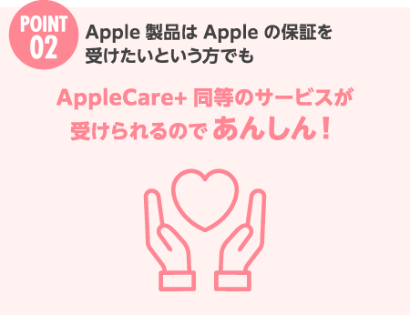 Point 2 Apple 製品は Apple の保証を受けたいという方でもAppleCare+ 同等のサービスが受けられるのであんしん！